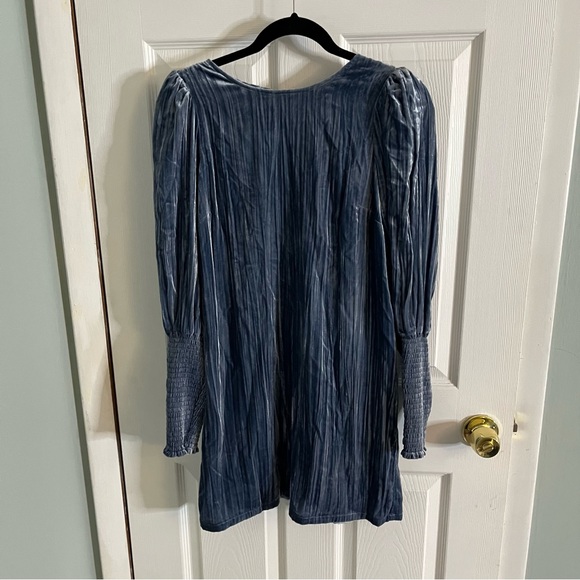 Anthropologie Crushed Velvet Velour Long Smocked Sleeve Smocked Dress - Picture 1 of 9